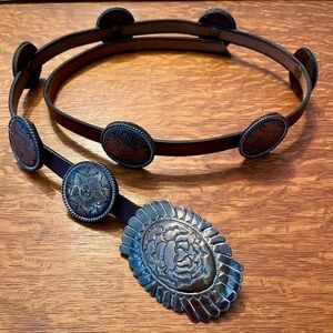 Custom Made Women’s Leather Concho Belt with .925 Silver Conchos